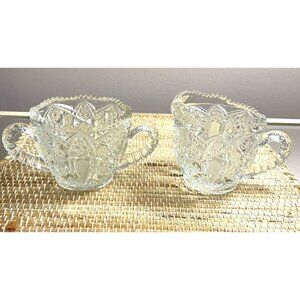 Vintage Glass Cream & Sugar Set Starburst & Stars Pattern
